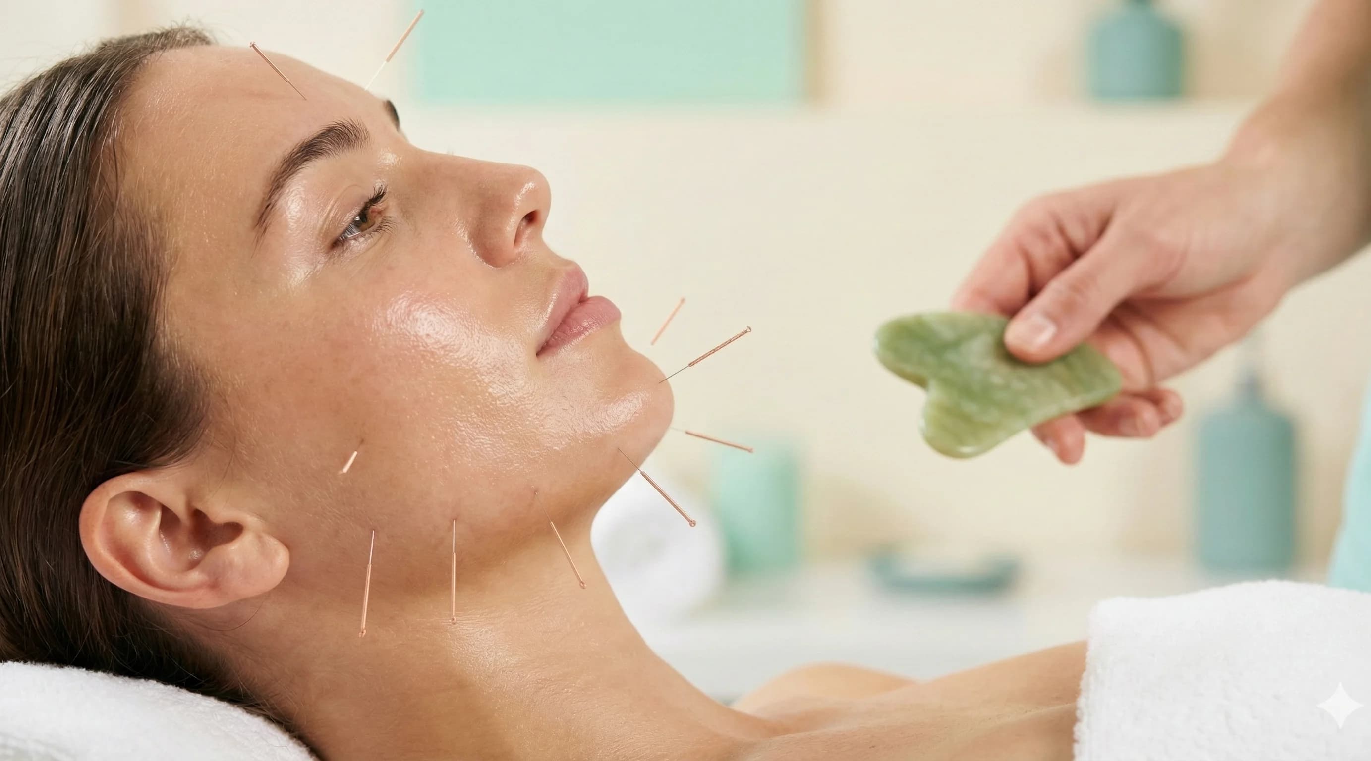 Αισθητικός βελονισμός προσώπου με βελόνες και Gua Sha θεραπεία